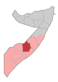 Localisation de la province de Hiiraan (en rouge) à l'intérieur de la Somalie