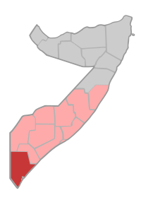 Localisation de la province de Jubbada Hoose (en rouge) à l'intérieur de la Somalie