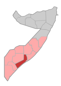 Localisation de la région de Shabeellaha Hoose (en rouge) à l'intérieur de la Somalie