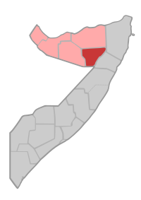Localisation de la région de Sool (en rouge) à l'intérieur de la Somalie