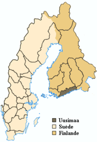 Localisation de l'Uusimaa dans le Royaume de Suède dans la première moitié du XVIIe siècle