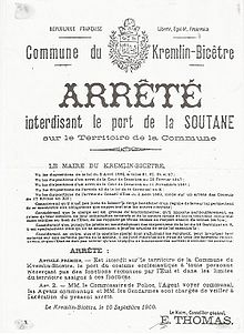 Arrêté municipal du 10 septembre 1900 interdisant le port de la soutane