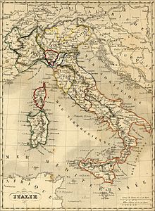 Représentation géographique des États italiens en 1843