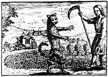 Gravure de 1697 représentant un chat debout et sortant les griffes