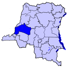 Localisation du Mai-Ndombe (en bleu foncé) à l'intérieur de la République démocratique du Congo