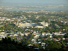 Vue aérienne d’Auckland où l’on on distingue l’Eden Park au centre de l’image.