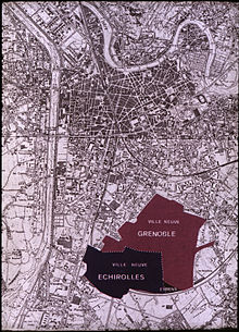 Emprise foncière de la Villeneuve de Grenoble (en rouge) et d'Echirolles (en noir)