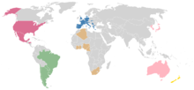 Planisphère représentant les pays dont les équipes se sont qualifiées pour la Coupe du monde 2010