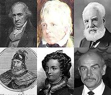 James Watt, Walter Scott, Alexandre Graham Bell, William Wallace, Marie Ire d'Écosse, Sean Connery