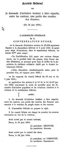 Reproduction d'une page de la Feuille fédérale de 1894