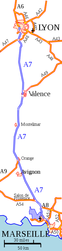 Carte détaillée de l’autoroute A 7