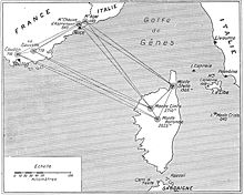 schéma jonction géodésique directe de la Corse à la France Continentale