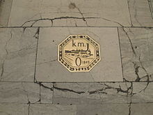 Marque du point kilométrique zéro implantée au milieu du hall « Alsace » (hall ouest) de la gare.