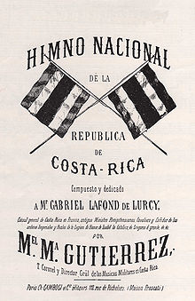Couverture de la première édition de la partition de l'hymne costaricain.