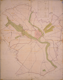 Plan d'intendance des paroisses de Houdan et Maulette en 1778 (le sud est en haut de la carte)