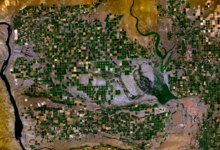 Photographie satellite de la zone irriguée entourant le lac Potholes