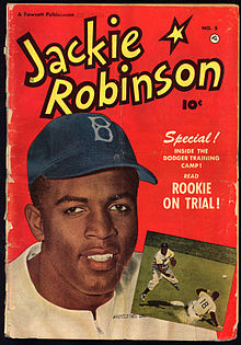 Jackie Robinson en couverture d'un magazine, un comic book intitulé Jackie Robinson