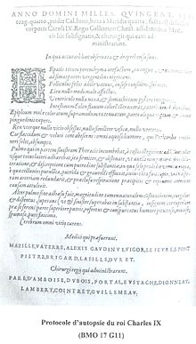 Protocole d'autopsie du roi Charles IX