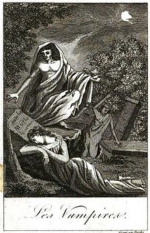 Gravure de l'ouvrage de Collin de Plancy : Histoire des vampires et des spectres malfaisans avec un examen du vampirisme, 1820