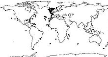 La carte montre bien la grande densité de L. pertusa  dans le Nord-Est de l'Atlantique.