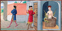 Sur la peinture, trois êtres se trouvent dans ce qui semble un château: un garde à la gauche, un noble au milieu et une femme prenant son bain dans une pièce fermée. La femme possède des ailes et une queue de serpent.