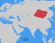 Carte animée montrant l'expansion de l'empire mongol entre 1206 et 1279. À l'origine, l'empire recouvre à peu prè le territoire de l'actuelle Mongolie et s'étend ensuite sur toute l'Asie et une partie de l'Europe de l'Est. La dernière carte en 1294 montre l'éclatement de l'empire en quatre entités : la Horde Dorée, Chagatai Khanate, Ilkhanate et la dynastie Yuan.