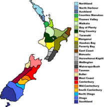 Carte des équipes de province néo-zélandaises.