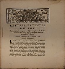 Une reproduction de lettres patentes du Roi Louis XV, en date du 14 janvier 1738, visant à combattre la fraude qui dépréciait les textiles fabriqués dans le Perche.