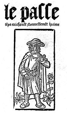 Première page d'une édition du début du XVIe siècle du Passe temps Michault[1]. Le bois gravé servit également à une édition du Testament de François Villon imprimée en 1489[2].