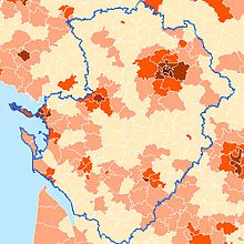 Population des plus de 15 ans diplomés de l'enseignement supérieur dans la région Poitou-Charentes, en 1999.jpg