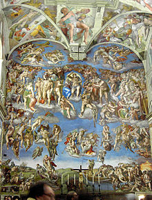 La grande fresque du Jugement dernier peinte par Michel-Ange dans la chapelle Sixtine