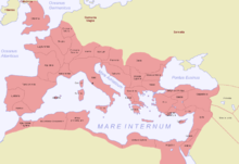 Carte de l'Empire romain en l'an 120, montrant son découpage en provinces, avec le nom de celles-ci.