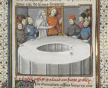 Miniature du siège périlleux dans un manuscrit du Moyen-Âge