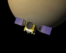 Vue d'artiste de Venus Express orbitant autour de la planète Vénus
