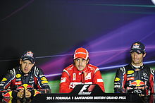 Photo de Sebastian Vettel, Fernando Alonso et Mark Webber lors de la conférence de presse d'après-course.