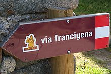 Image d'un panneau indicatif de la via Francigena