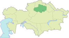 Localisation de l'oblys d'Akmola (en rouge) à l'intérieur du Kazakhstan
