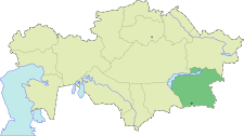 Localisation de l'oblys d'Almaty (en rouge) à l'intérieur du Kazakhstan