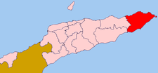 Localisation du district de Lautém (en rouge) à l'intérieur du Timor oriental