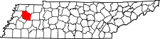 Map of Tennessee highlighting Gibson County.svg