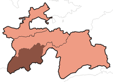 Localisation de la province de Khatlon (en rouge) à l'intérieur du Kazakhstan