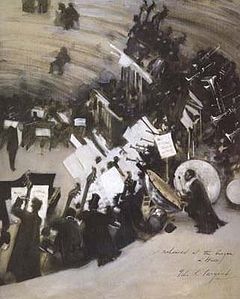 Répétition de l'orchestre Pasdeloup au Cirque d'Hiver (v. 1879), John Singer Sargent (1856-1925). Huile sur toile, 57.15 x 46.04 cm, Museum of Fine Arts, Boston.