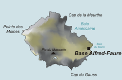 Carte de l'île de la Possession avec le pic du Mascarin dans sa partie Sud.