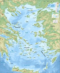 Carte de la mer Égée avec la mer de Thrace au nord.