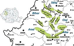Carte de localisation des monts Apuseni.