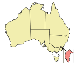 Localisation du Territoire de la capitale australienne (en rouge) à l'intérieur de l'Australie