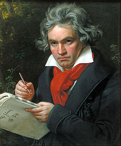 Ludwig van Beethoven travaillant à la Missa Solemnis, portrait de Joseph Karl Stieler, 1820.