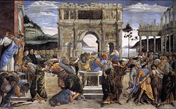Botticcelli, Sandro - The Punishment of Korah and the Stoning of Moses and Aaron - 1481-82.jpg