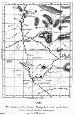 Carte du Canal de Casiquiare dessinée par Alexander von Humboldt