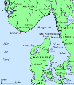 Carte du Skagerrak et du Cattégat.